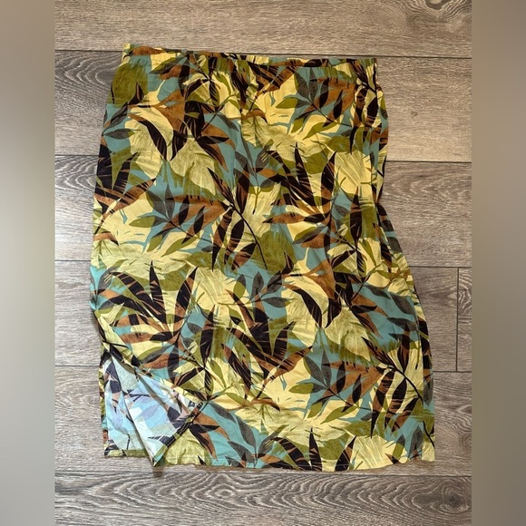 Vintage jungle print midi skirt  leaf pattern jungle slit 2XL - Picture 3 of 5